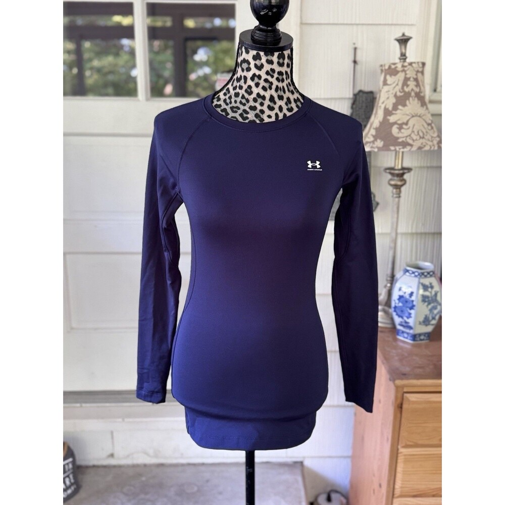 Under Armour Shirt Top Womens XS ColdGear Fitted Training Blue Long Sleeve